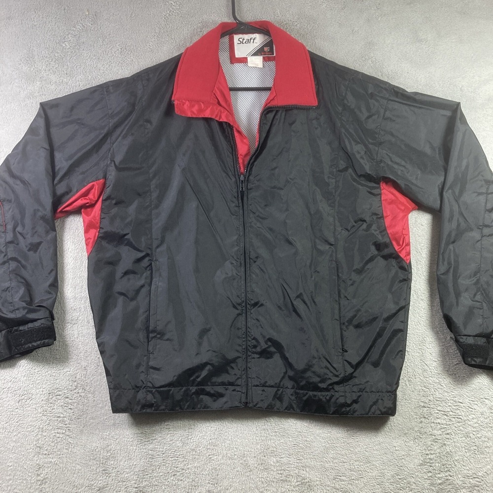 Vintage Wilson Staff Jacket Adult Large Black Red Windbreaker Full Zip Korea